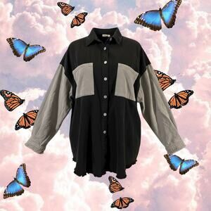 Blushing Brunette Gray and Black Oversized Denim Shacket